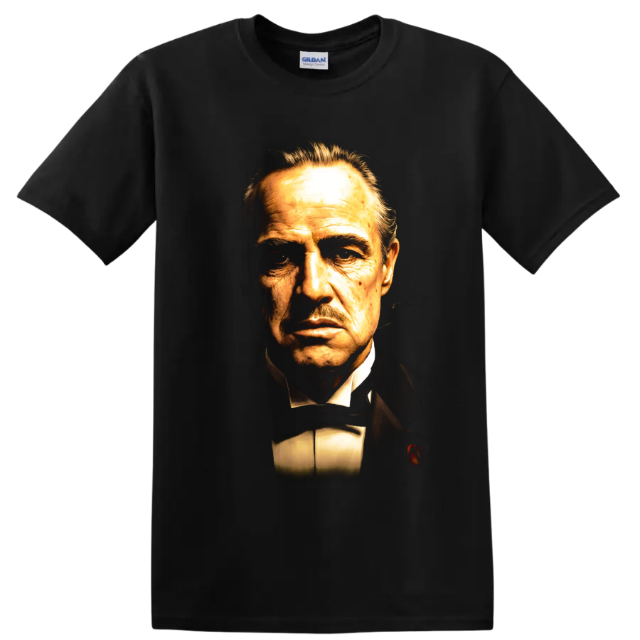 Vito Corleone The Godfather vintage portrait graphic on a Black T Shirt