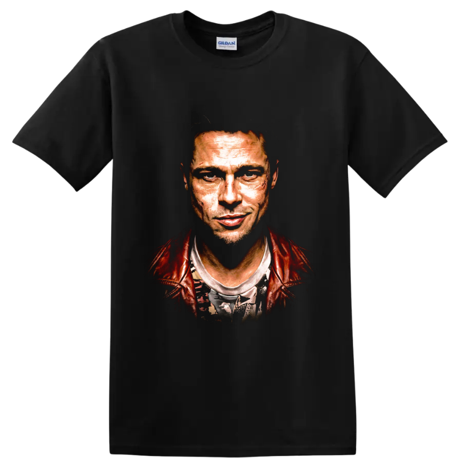 Tyler Durden Brad Pitt Fight Club gritty portrait graphic on a Black T Shirt