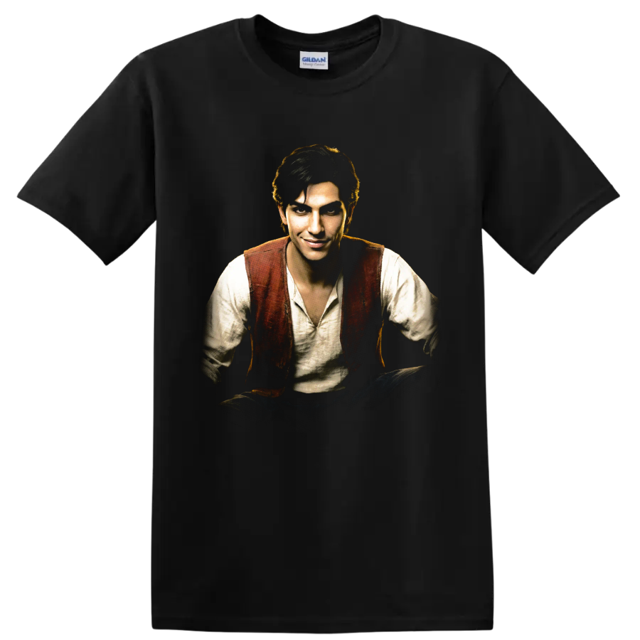 Zevran Arainai Dragon Age rogue portrait graphic print on a Black T Shirt
