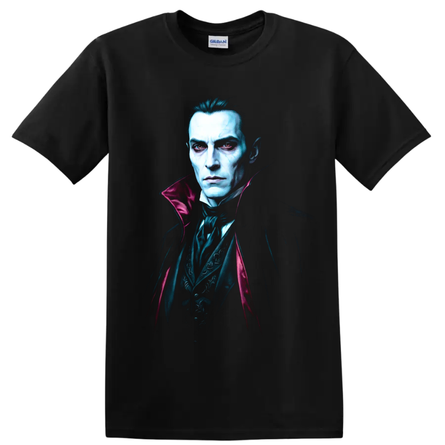 Bela Lugosi as Dracula in a gothic vampire portrait with red eyes on a Black T Shirt