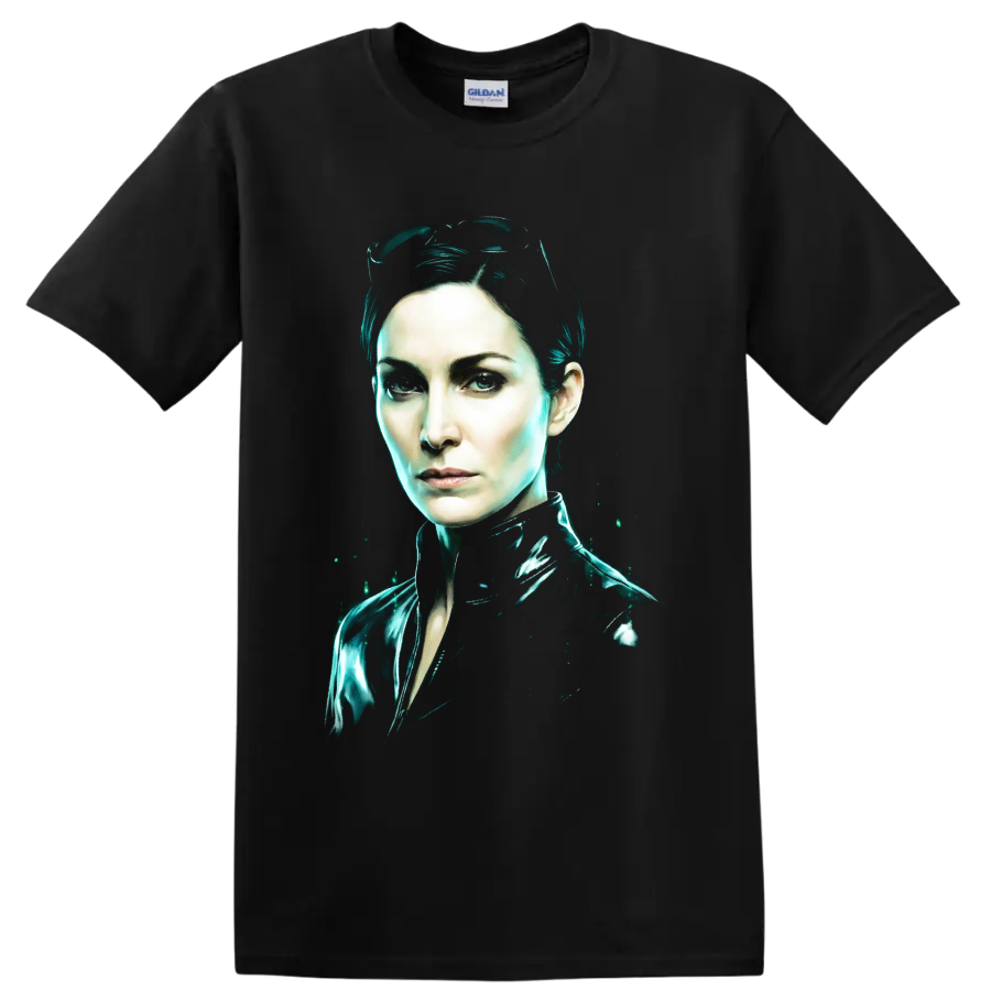 Trinity from The Matrix neon cyberpunk portrait on a Black T Shirt