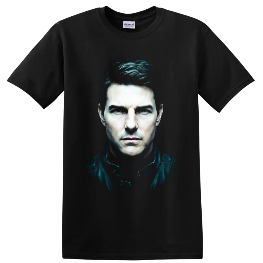 Ethan Hunt Mission Impossible cinematic portrait graphic print on a Black T Shirt