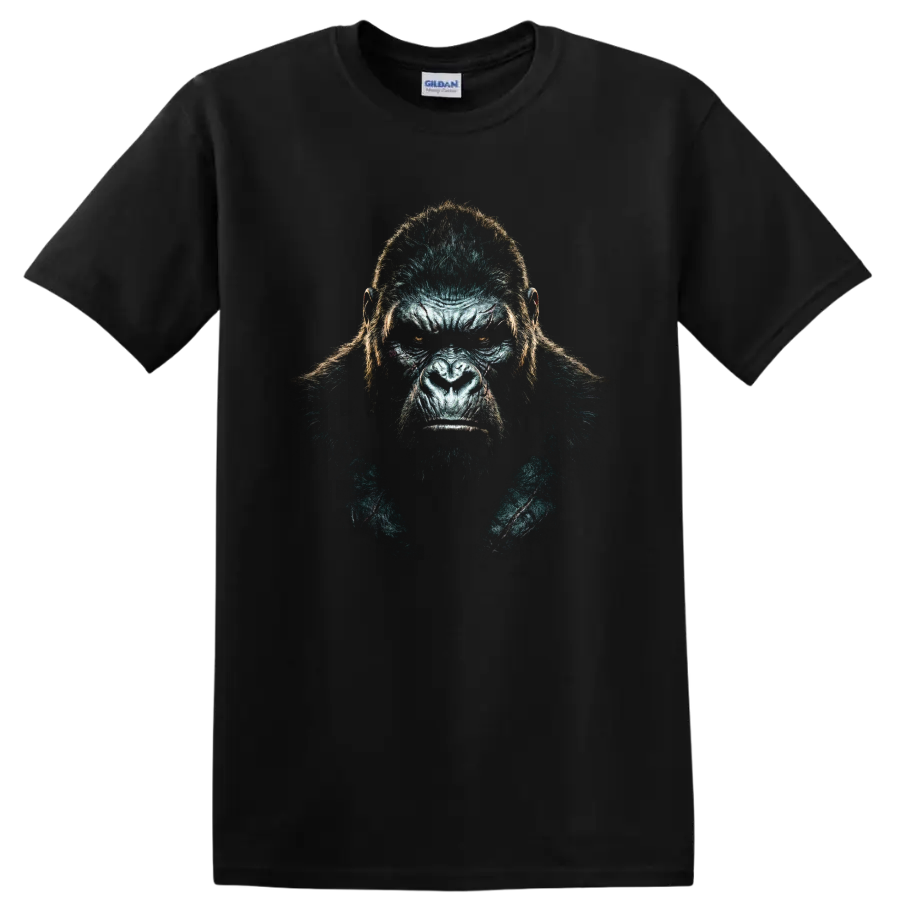 King Kong giant ape dark cinematic portrait graphic print on a Black T Shirt