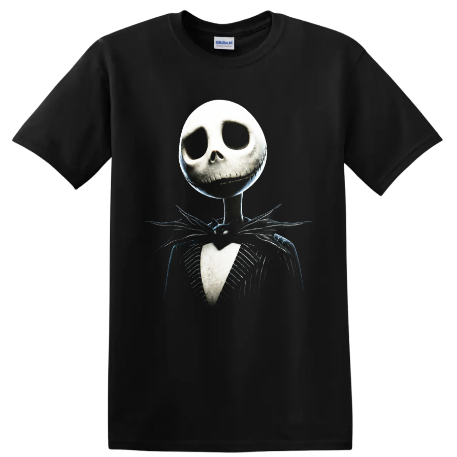 Jack Skellington in pinstripe suit gothic graphic print on a Black T Shirt