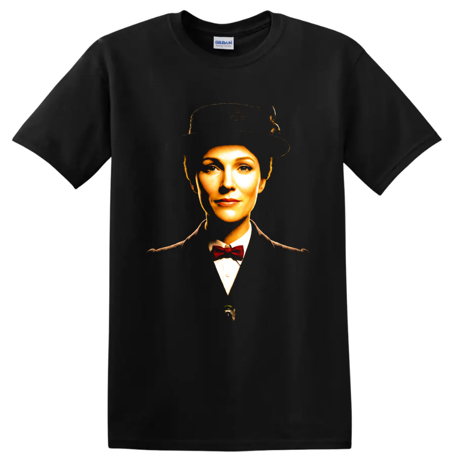 Mary Poppins Emily Blunt portrait graphic print on a Black T Shirt
