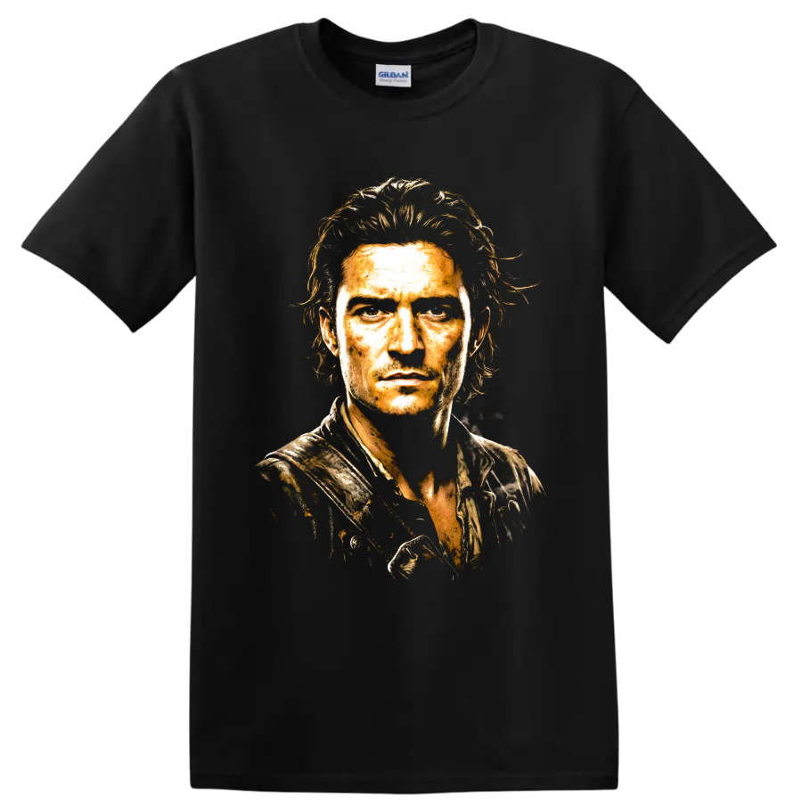 Will Turner Orlando Bloom sepia portrait graphic on a Black T Shirt