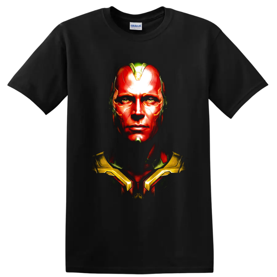 Vision android portrait graphic from Avengers: Age of Ultron on a Black T Shirt