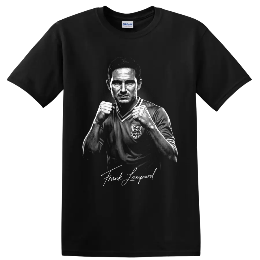 Frank Lampard England soccer portrait with raised fists and signature-style lettering on a Black T Shirt
