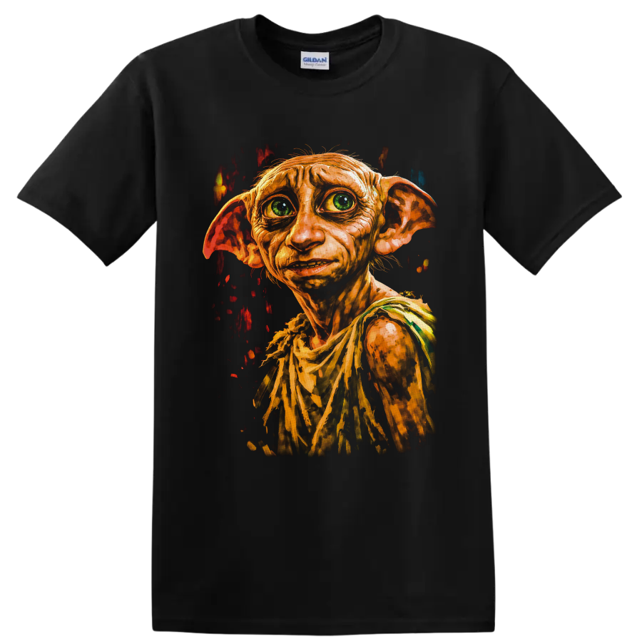 Dobby Harry Potter house elf portrait in dramatic textured fantasy art on a Black T Shirt