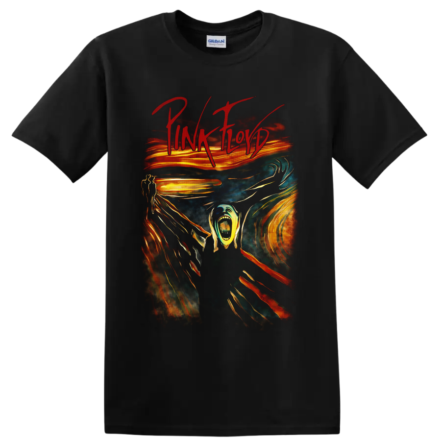 Pink Floyd The Wall-inspired screaming figure in surreal psychedelic rock art on a Black T Shirt