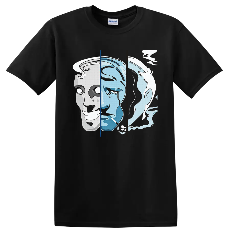 Knocked Loose Laugh Tracks blue and white split-face portrait metalcore graphic on a Black T Shirt