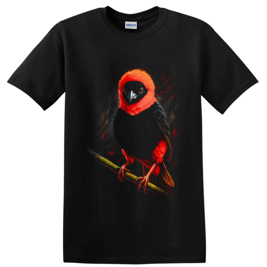 Red-Headed Trogon bird portrait in vivid painterly tropical wildlife art on a Black T Shirt