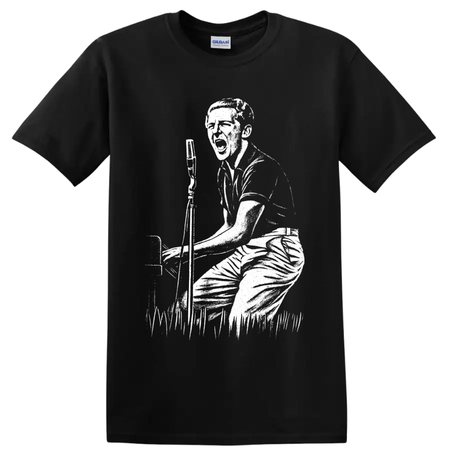 Jerry Lee Lewis black-and-white graphic of a pianist performing at a piano on a T - Black
