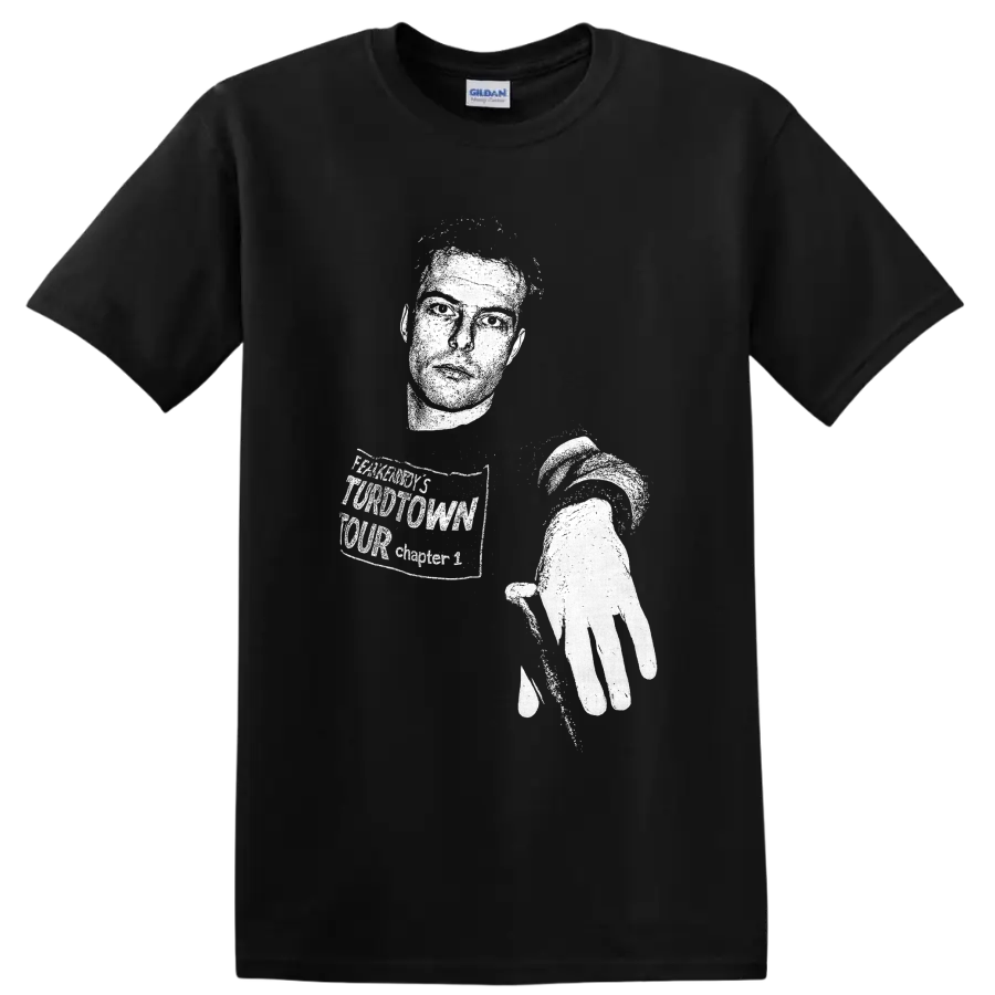 Jello Biafra punk rock singer silhouette holding a microphone in stark monochrome style on a Black T Shirt