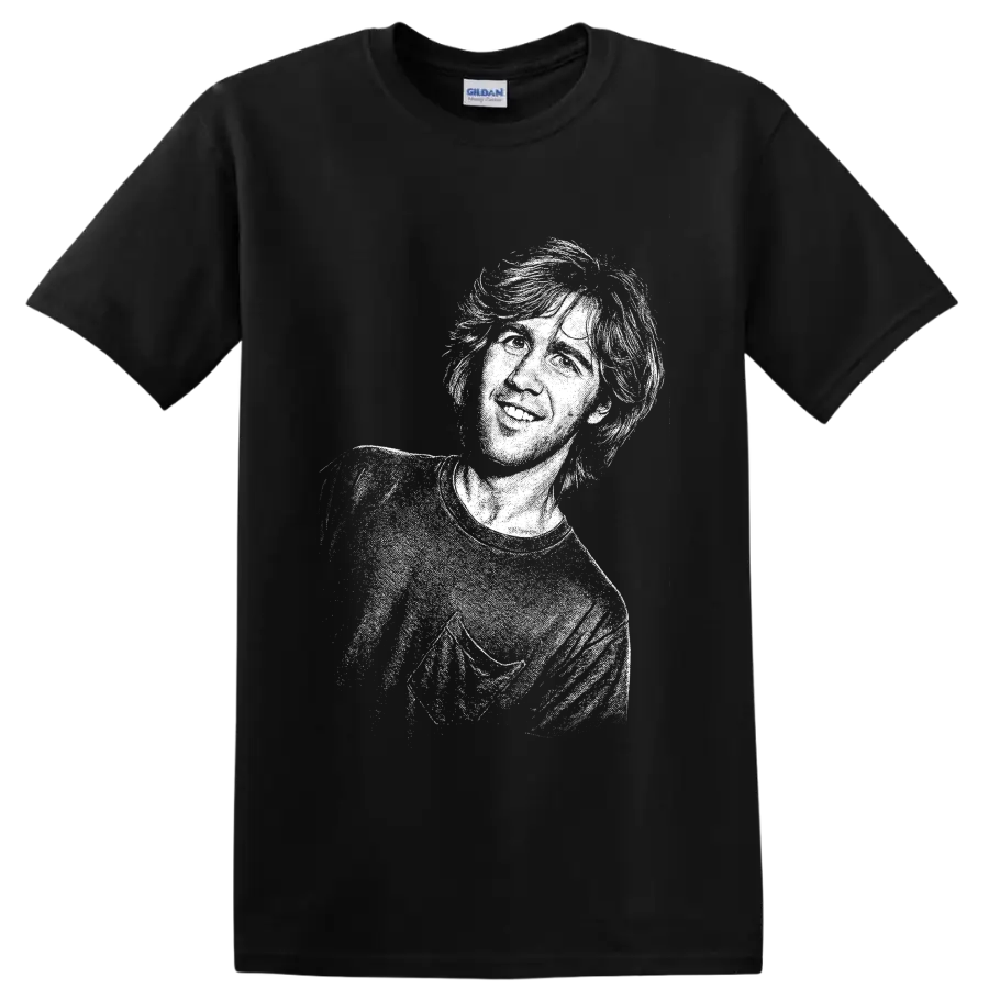 Monochrome Krist Novoselic portrait in a stark grunge-style graphic on a Black T Shirt
