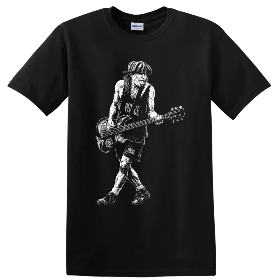 Flea playing bass in a bold white musician silhouette graphic on a Black T Shirt