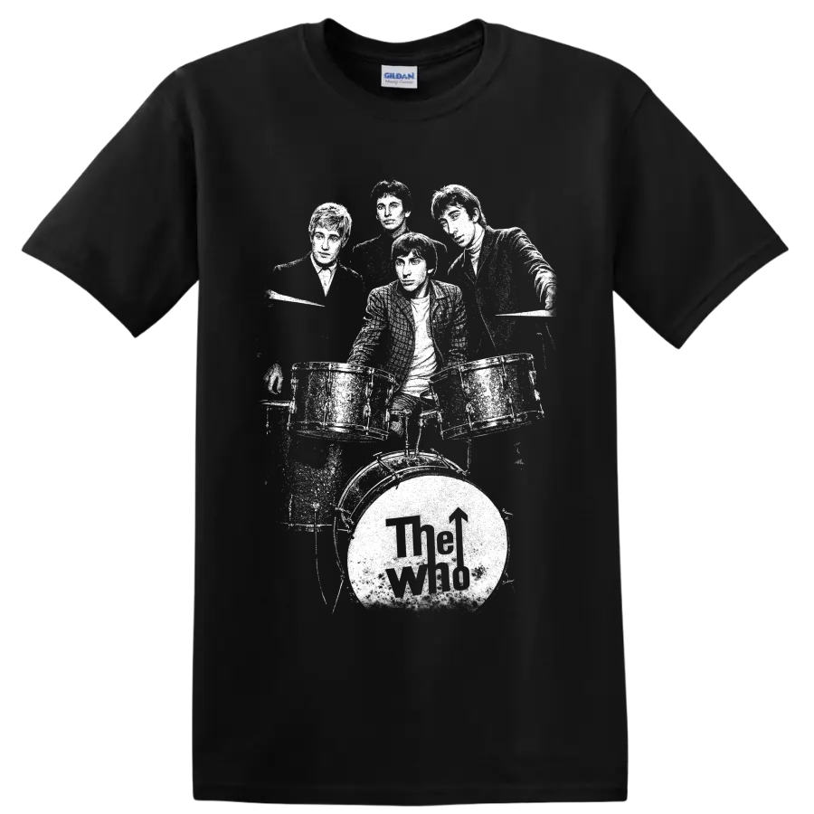 High-contrast portrait collage of The Who band members on a Black T Shirt
