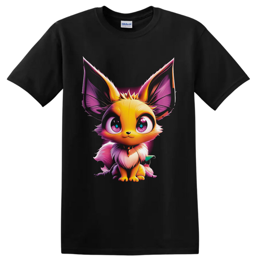 Pokémon Eevee fantasy fox character with glowing pink and purple digital art on a Black T Shirt