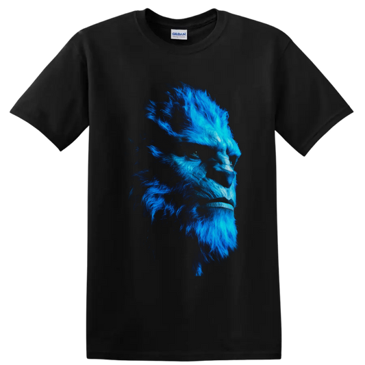 Beast X-Men electric blue mutant side-profile portrait in detailed comic-inspired style on a Black T Shirt
