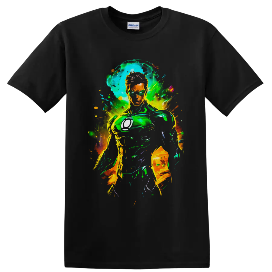 Kyle Rayner as White Lantern in neon comic art with green energy and paint splashes on a Black T Shirt