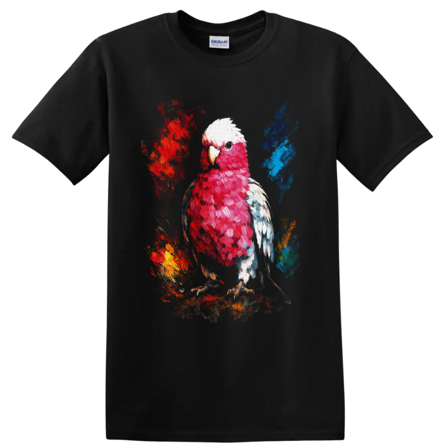 Bald eagle in red, white, and blue painterly paint splash artwork on a Black T Shirt