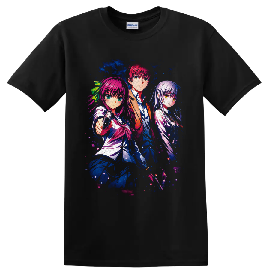 Angel Beats Yuri, Yuzuru, and Kanade cosmic anime character art on a Black T Shirt