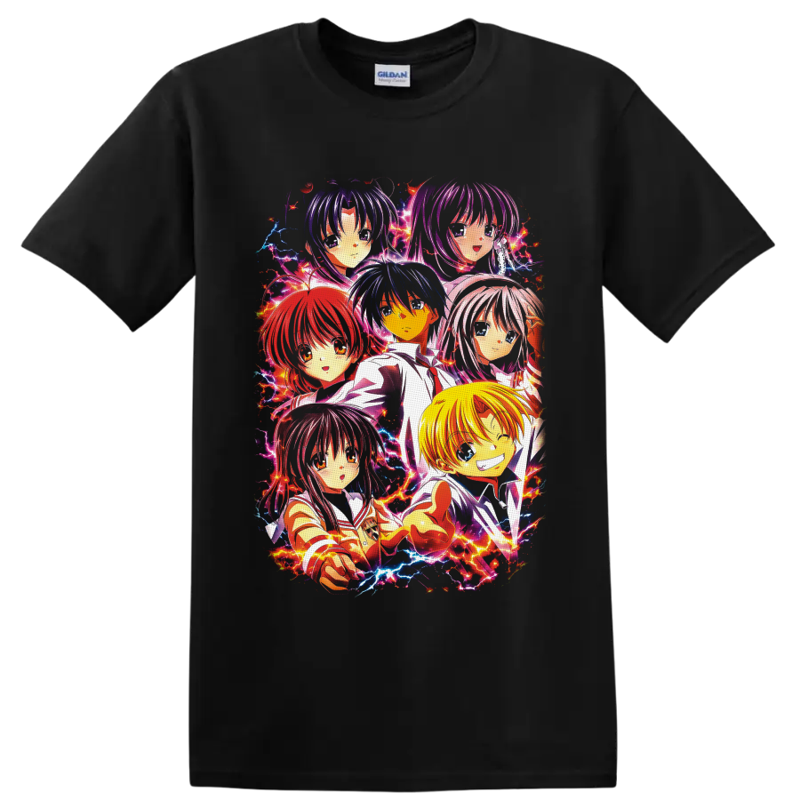 Full Moon wo Sagashite character group anime art with colorful electric lightning on a Black T Shirt