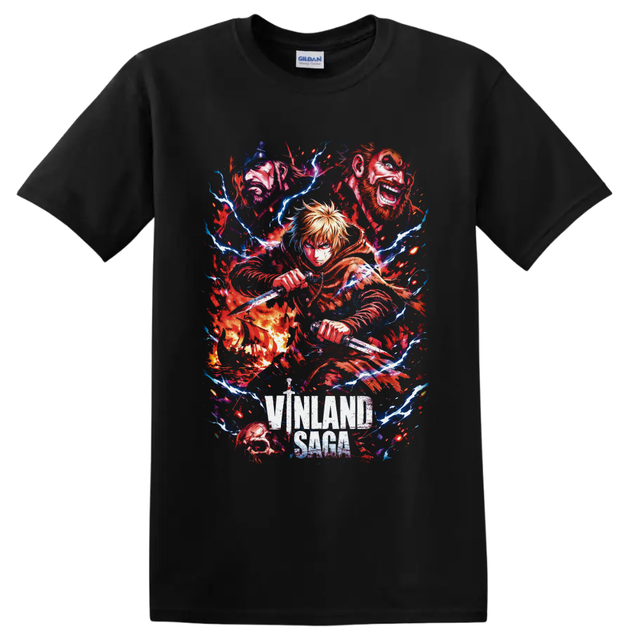 Vinland Saga Thorfinn, Thors and Askeladd anime warrior collage with lightning on a Black T Shirt