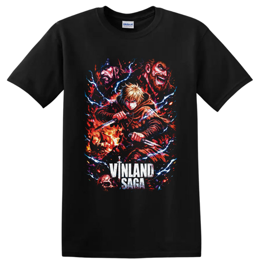 Vinland Saga Thorfinn, Thors and Askeladd anime warrior collage with lightning on a Black T Shirt