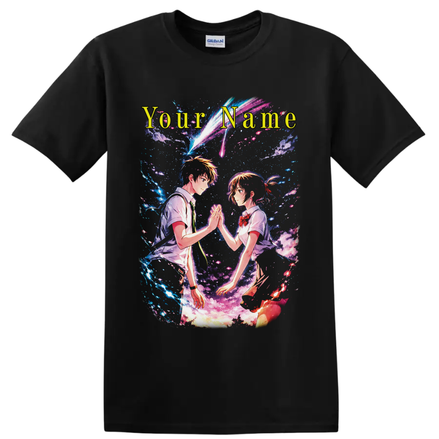 Yoshiki and Hikaru cosmic anime crossover with Your Name text and comet trails on a Black T Shirt