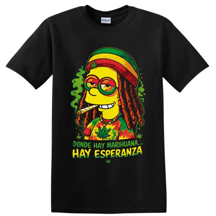 Homer Simpson rasta cannabis cartoon with dreadlocks and Spanish 420 text on a Black T Shirt