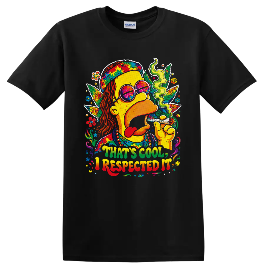 Psychedelic hippie cannabis portrait with peace sunglasses and THAT'S COOL, I RESPECTED on a Black T Shirt