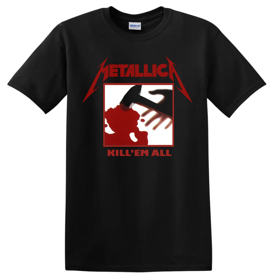 Metallica Kill 'Em All red logo and hammer graphic print on a Black T Shirt