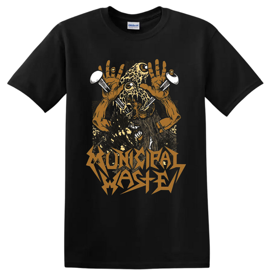 Municipal Waste decayed monster with raised hands, nails, and jagged band lettering on a Black T Shirt