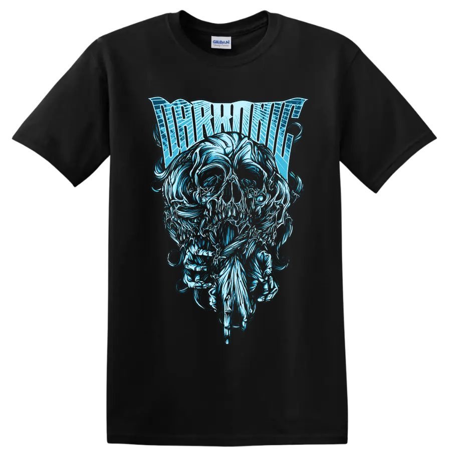 Thornhill lettering above an ornate icy blue skull in detailed metalcore artwork on a Black T Shirt
