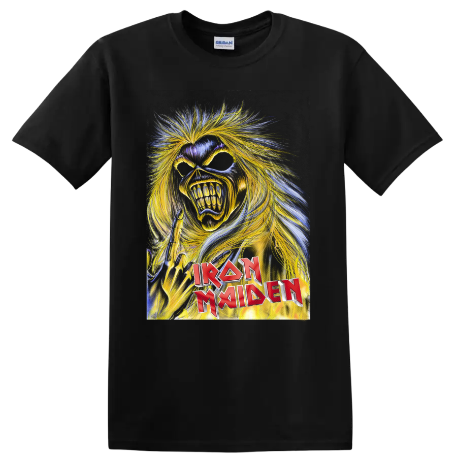 Iron Maiden Killers Eddie the Head snarling heavy metal mascot graphic on a Black T Shirt