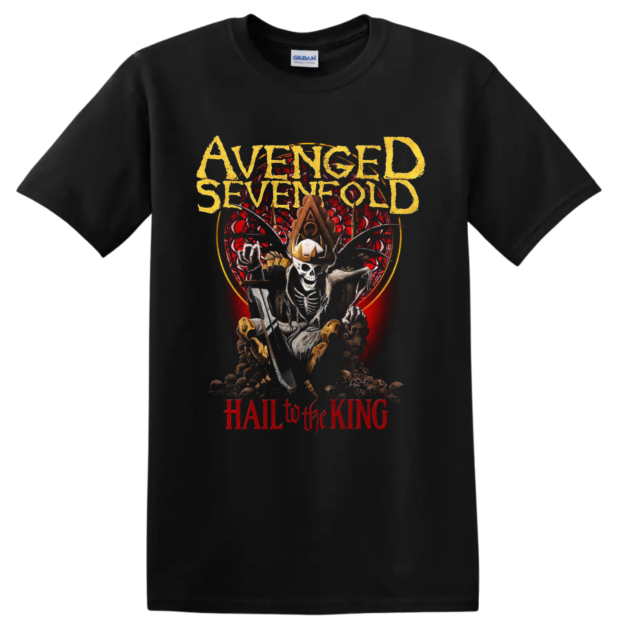 Avenged Sevenfold Hail to the King crowned skeleton gothic graphic print on a Black T Shirt