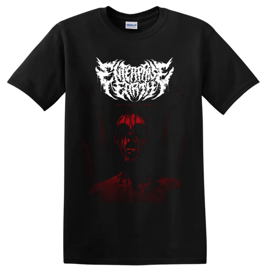Enterprise Earth logo above a distressed red skull-like figure and This Hell My Home text on a Black T Shirt