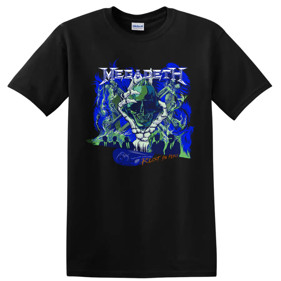 Megadeth Rust in Peace Vic Rattlehead skull heavy metal graphic on a Black T Shirt