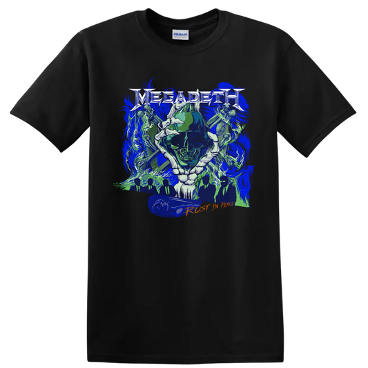 Megadeth Rust in Peace Vic Rattlehead skull heavy metal graphic on a Black T Shirt