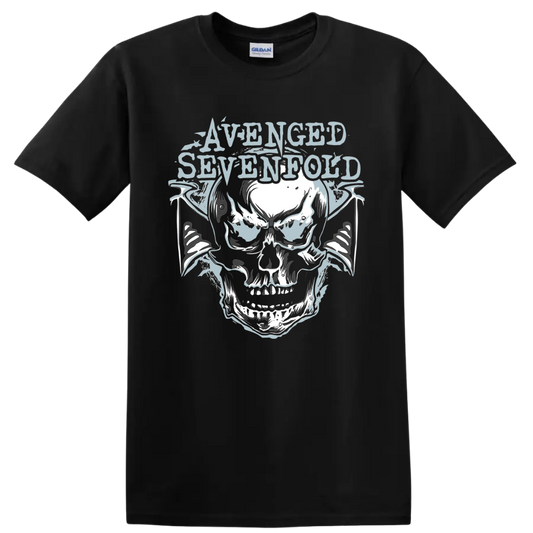 Avenged Sevenfold Deathbat skull with bat wings in distressed metal graphic style on a Black T Shirt