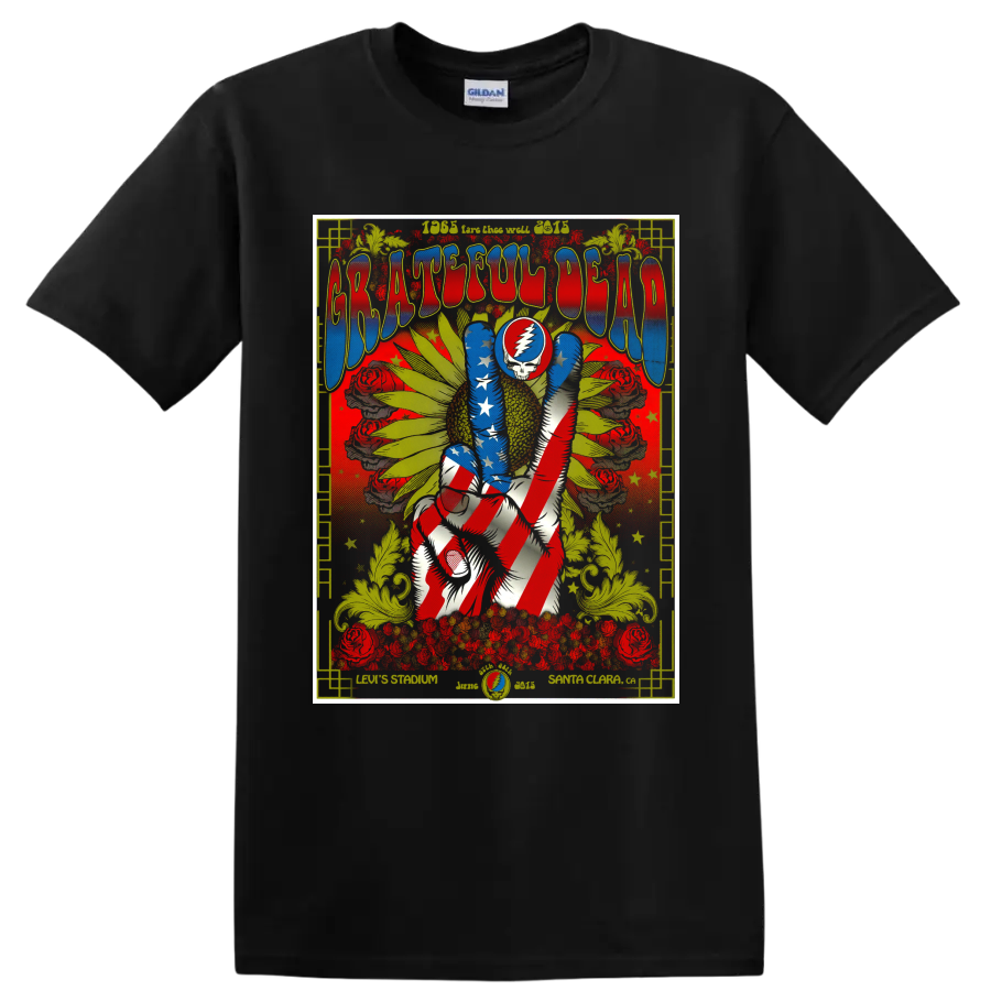 Grateful Dead Fare Thee Well psychedelic poster with lightning-bolt skull and dancing on a Black T Shirt