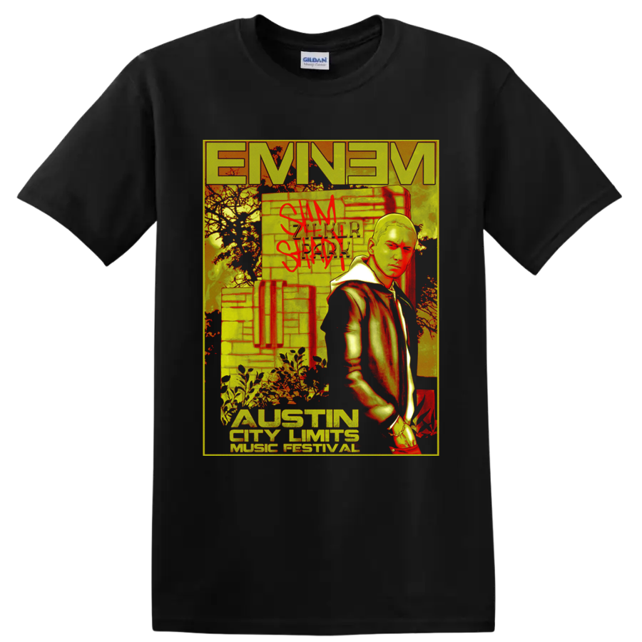 Eminem Austin City Limits Music Festival graffiti-style portrait graphic on a Black T Shirt