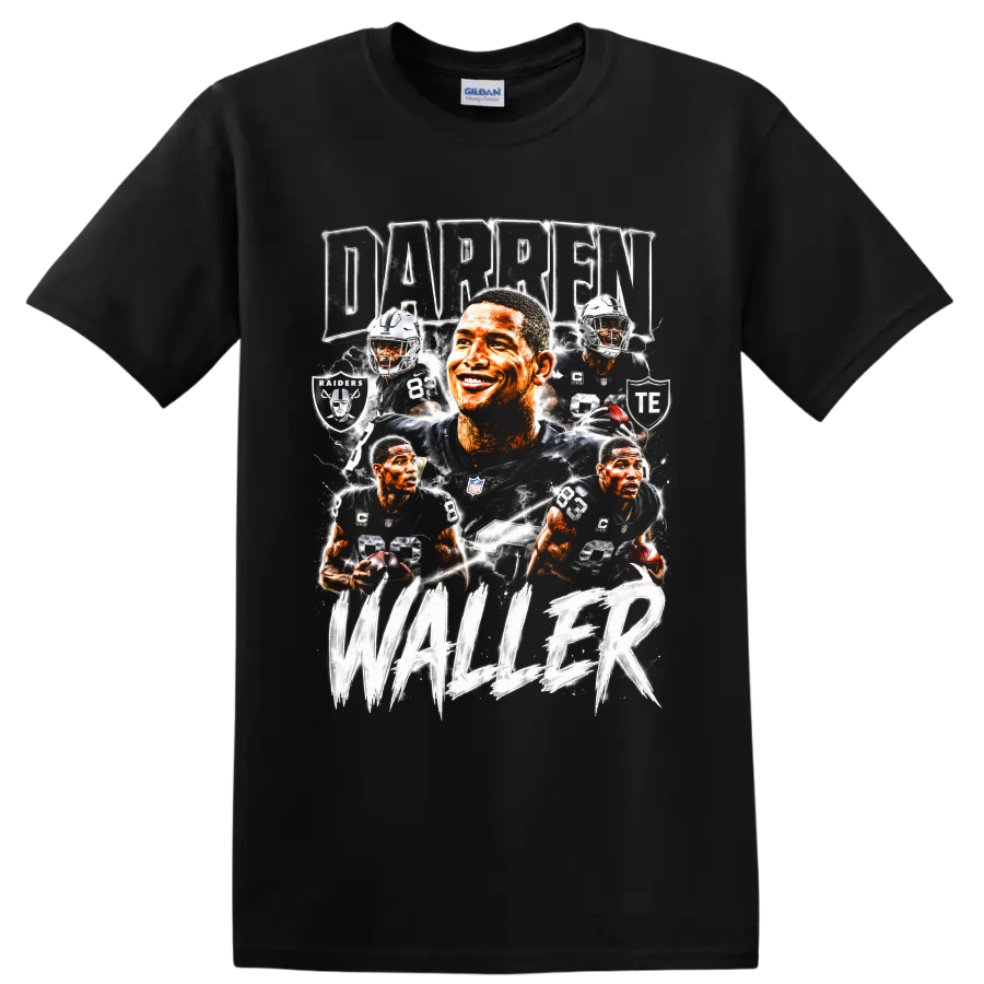 Darren Waller Raiders football collage with number 83, lightning, and DARREN WALLER text on a Black T Shirt