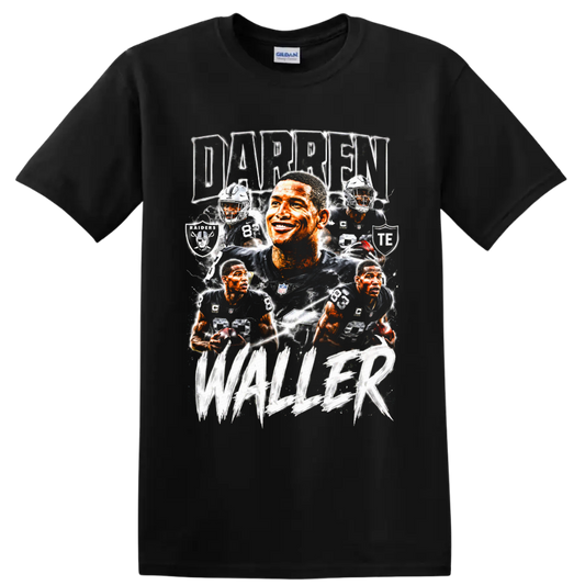 Darren Waller Raiders football collage with number 83, lightning, and DARREN WALLER text on a Black T Shirt