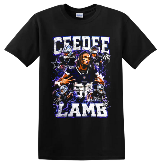 CeeDee Lamb Dallas Cowboys football collage with electric blue lightning and number 88 on a Black T Shirt