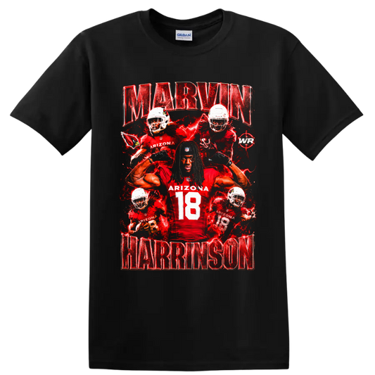Marvin Harrison Jr Arizona Cardinals number 18 football collage with red lightning on a Black T Shirt