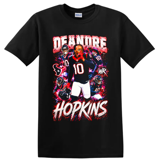 DeAndre Hopkins Houston Texans number 10 action collage with DEANDRE HOPKINS lettering on a Black T Shirt