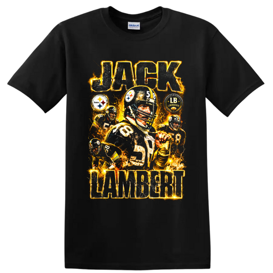 Jack Lambert Steelers number 58 vintage football collage with gold lightning on a Black T Shirt