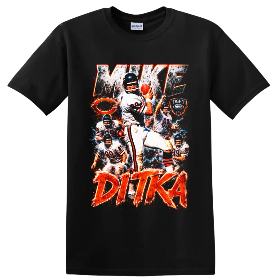 Mike Ditka Chicago Bears number 89 vintage football collage with MAKE DITKA text on a Black T Shirt